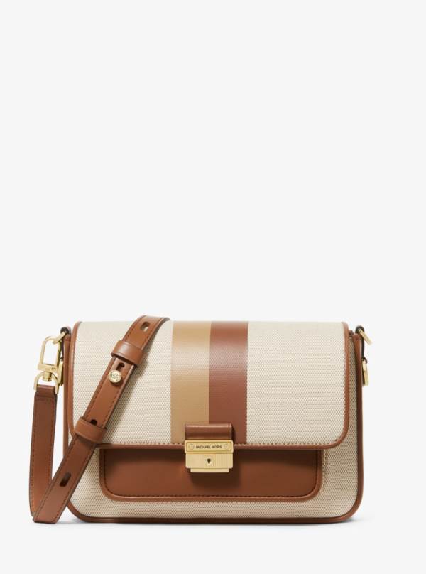 Damske Crossbody Kabelka Michael Kors Bradshaw Medium Striped Canvas and Faux Leather Viacfarebný - Kabelky Michael Kors Sleva | KWFAM-4806